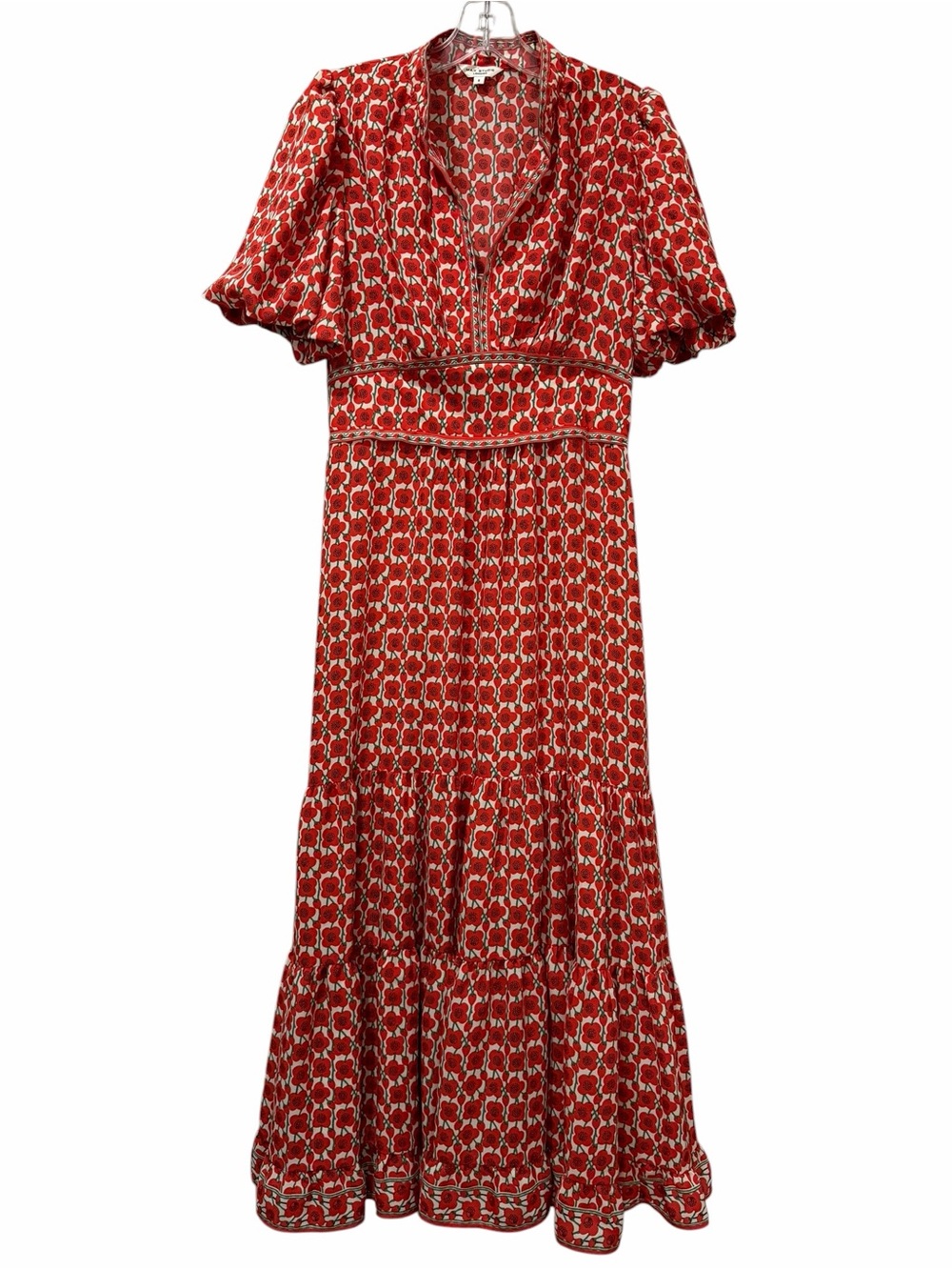 Max Studio Small Retro Floral Maxi Tiered Smocked Summer Cottagecore Dress B9